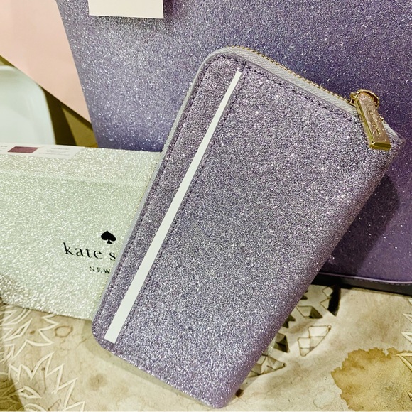 KATE SPADE TINSEL GLITTER TOTE WALLET AND COSMETIC BAG SET ONLY ONE LEFT! NWT - Picture 5 of 11